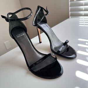 Stuart Weitzman Nudist Black Patent Leather Heel Sandals
